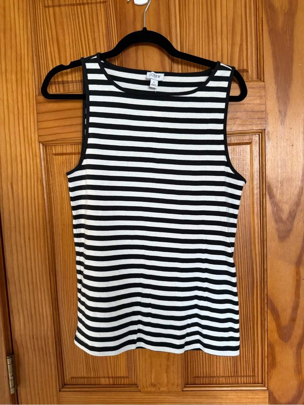 NWT J. Crew Black and White Striped Tank Top, Size Large